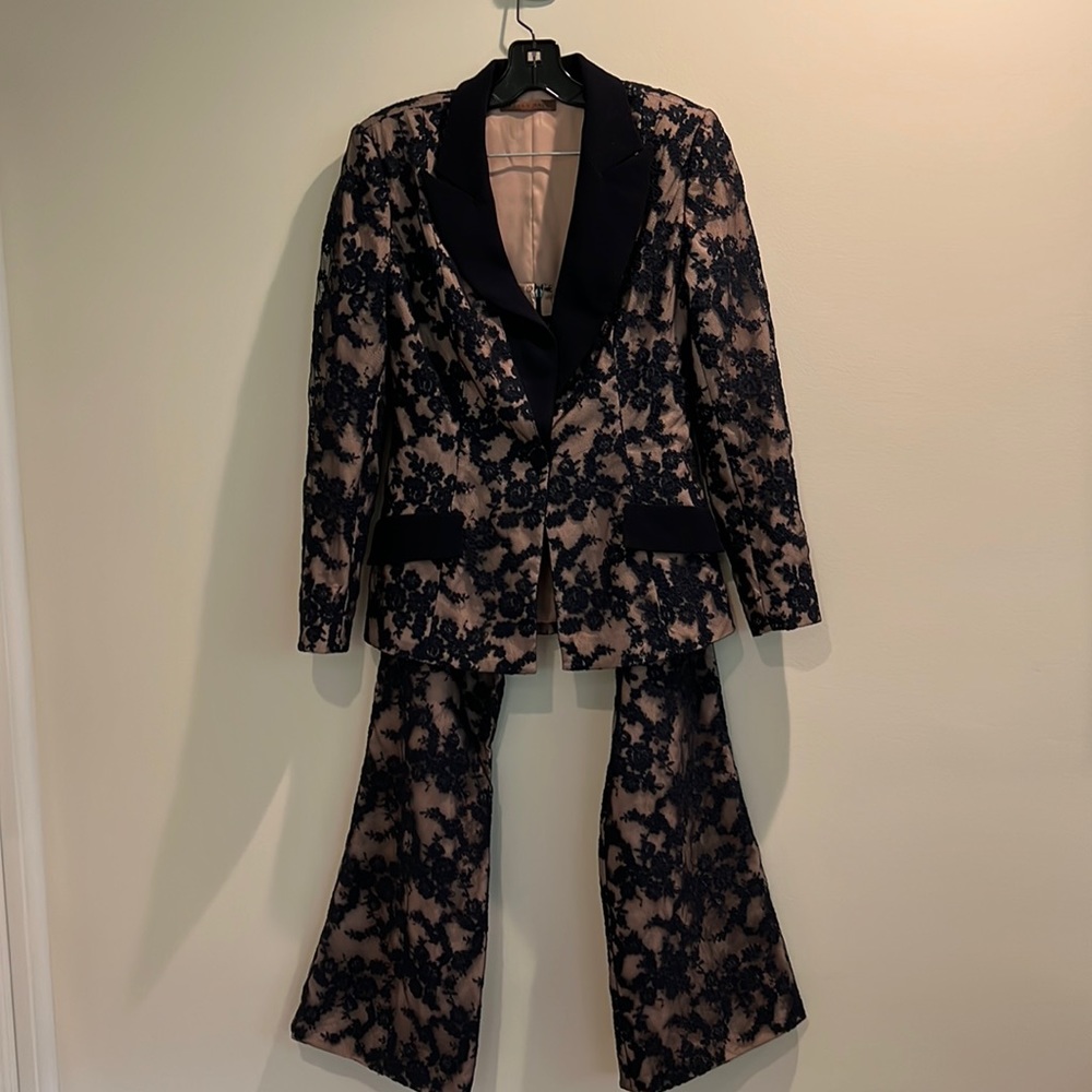 Navy lace with nude lining pant suit